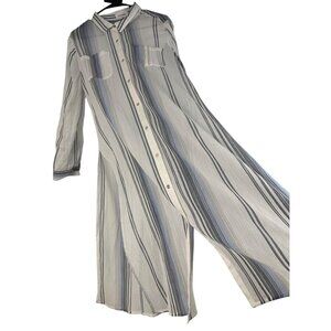 Calvin Klein Womens Sheer Long Button Duster Swim Cover Shirt Dress L/G RR10271